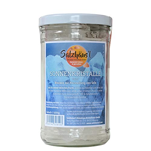 Kristallsalz Salz *Sonnenkristalle Halit* Brocken für Sole weiß Salzhäus`l / 1.000 g im Glas / aus Pakistan von Salzhäus´l