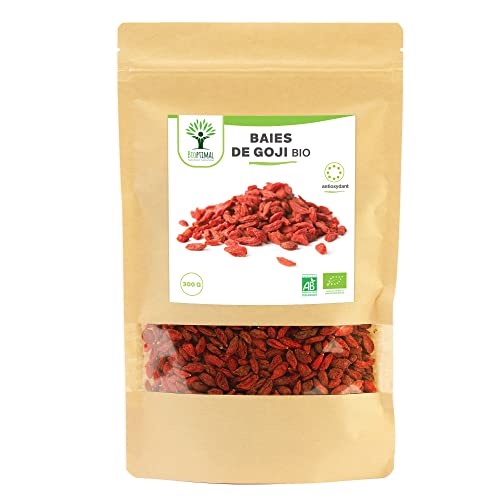 Goji Beeren Bio - Bioptimal - Trockenfrucht Reich an Vitaminen - Energie Antioxidant Gewichtsverlust - Goji Beere Ohne Zuckerzusatz, ohne Schwefel - Verpackt in EU - Ecocert zertifiziert - 300 g von BIOPTIMAL nutrition naturelle