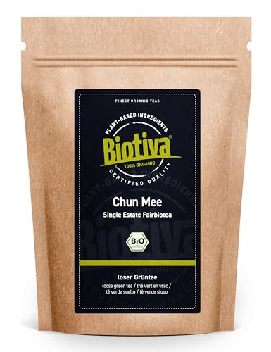 Grüntee Chun Mee Bio 100g - hochwertiger grüner Tee aus Chinas Teegärten - Abgefüllt und kontrolliert in Deutschland - Biotiva von Biotiva