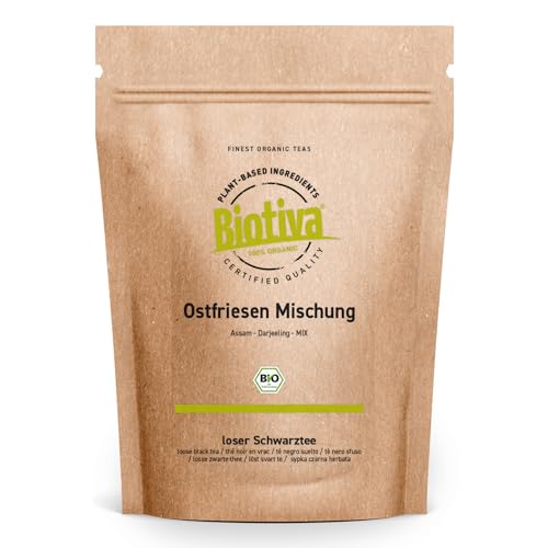 Ostfriesenmischung Schwarztee Bio 100g - Darjeeling Assam Mischung - loser schwarzer Tee - Stark und intensiv im Geschmack - abgefüllt und kontrolliert in Deutschland - Biotiva von Biotiva