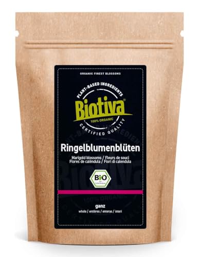 Biotiva Ringelblumenblüten Tee Bio 100g - Calendula officinalis - ohne Zusätze - vegan - kontrolliert und zertifiziert in Deutschland von BIOTIVA