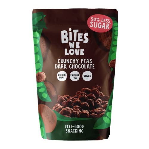 BITESWELOVE Crunchy Peas Dark Chocolate | 100% vegane, gesunde und leckere Snacks | pflanzlich | Proteinquelle & Ballaststoffreich | Box mit 6 Packungen (6 x 100 g) von BITESWELOVE