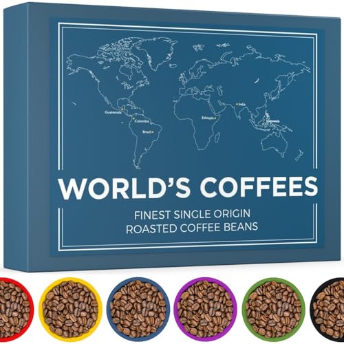Kaffeebohnen Geschenkset - WORLD'S COFFEES | Kaffeebohnen Kaffee 420g (6 x 70g) - 6 Feinste Single-Origin-Kaffees | Geschenkidee für Sie oder Ihn von BLACK VIBES