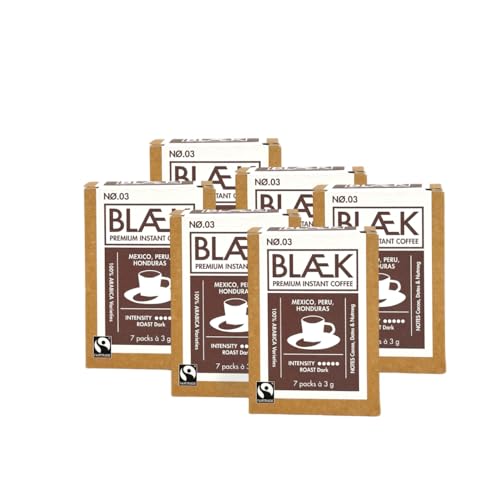 BLÆK Specialty Bio Instant Kaffee Nø.3 | Blaek Espresso Organic Dark Blend löslich: 6er Set Coffee To Go Box Sachet | Arabica Hochland Kaffeebohne ökologisch Kakao | Hotel Camping Reise Büro von BLÆK