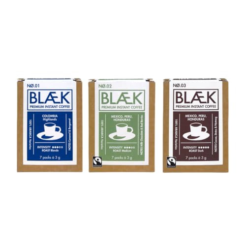 BLÆK Specialty Instant Kaffee: Blaek Mix 3er Set Boxen | löslicher Premium Coffee To Go säurearm & mild | Arabica Hochland Kaffeebohnen: Kaffee, Espresso, koffeinfrei | Hotel Camping Reise Büro BLÆK Specialty Instant Kaffee: Blaek Mix 3er Set Boxen | löslicher Premium Coffee To Go säurearm & mild | Arabica Hochland Kaffeebohnen: Kaffee, Espresso, koffeinfrei | Hotel Camping Reise Büro von BLÆK
