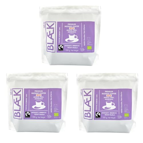 BLÆK Specialty Bio Instant Kaffee Decaf: Blaek Nø.4 entkoffeiniert | löslicher Premium Coffee To Go 3er Set 150g Bag koffeinfrei säurearm & mild | Arabica Hochland Kaffeebohne Medium Roast BLÆK Specialty Bio Instant Kaffee Decaf: Blaek Nø.4 entkoffeiniert | löslicher Premium Coffee To Go 3er Set 150g Bag koffeinfrei säurearm & mild | Arabica Hochland Kaffeebohne Medium Roast von BLÆK