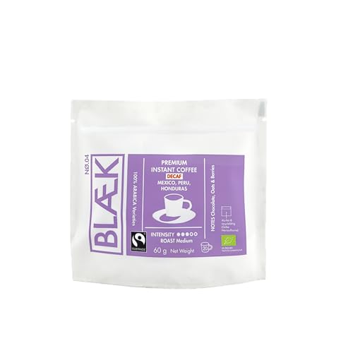 BLÆK Specialty Bio Instant Kaffee Decaf: Blaek Nø.4 entkoffeiniert | löslicher Premium Coffee To Go 60g Bag koffeinfrei säurearm & mild | Arabica Hochland Kaffeebohne Medium Roast: Hotel + Büro von BLÆK