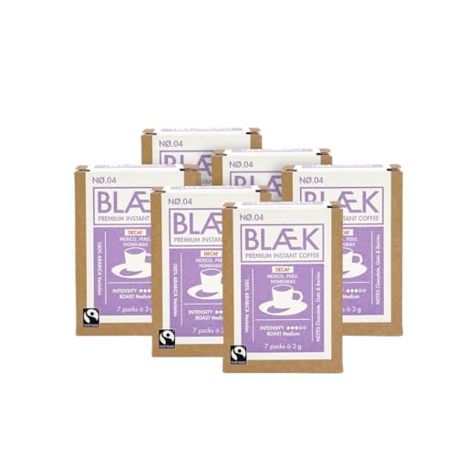 BLÆK Specialty Bio Instant Kaffee Decaf: Blaek Nø.4 entkoffeiniert | löslicher Premium Coffee ToGo Box 6er Set Sachet Sticks koffeinfrei säurearm & mild | Arabica Hochland Kaffeebohne Medium Roast BLÆK Specialty Bio Instant Kaffee Decaf: Blaek Nø.4 entkoffeiniert | löslicher Premium Coffee ToGo Box 6er Set Sachet Sticks koffeinfrei säurearm & mild | Arabica Hochland Kaffeebohne Medium Roast von BLÆK