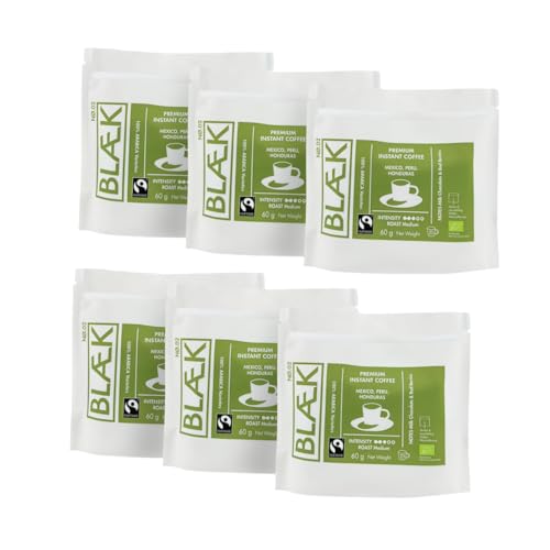 BLÆK Specialty Bio Instant Kaffee Nø.2 | Blaek Organic Premium Coffee 6er Set 60g Bag: To Go Pouch löslich | Premiumkaffee Medium Roast Arabica Hochland Kaffeebohne süß | Hotel Camping Reise BLÆK Specialty Bio Instant Kaffee Nø.2 | Blaek Organic Premium Coffee 6er Set 60g Bag: To Go Pouch löslich | Premiumkaffee Medium Roast Arabica Hochland Kaffeebohne süß | Hotel Camping Reise von BLÆK