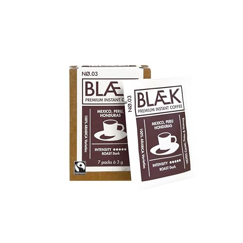 BLÆK Specialty Bio Instant Kaffee No.3 | Blaek Espresso Organic Dark Blend: Coffee To Go Box löslich 7 Sachet Sticks | Arabica Hochland Kaffeebohne ökologisch Kakao & Muskatnuss | Camping Reise von BLÆK