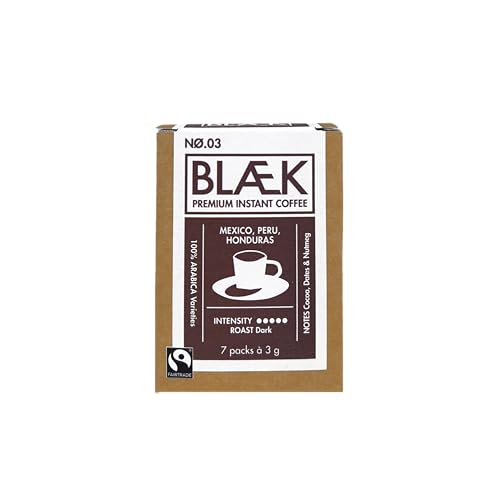 BLÆK Specialty Bio Instant Kaffee No.3 | Blaek Espresso Organic Dark Blend: Coffee To Go Box löslich 7 Sachet Sticks | Arabica Hochland Kaffeebohne ökologisch Kakao & Muskatnuss | Camping Reise von BLÆK