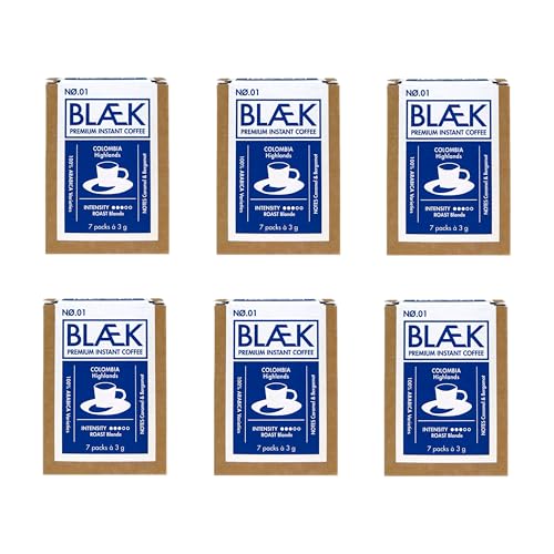 BLÆK Specialty Instant Kaffee No.1 | Blaek Premium Coffee 6er Set Kolumbien: To Go Box löslich Sachet Sticks säurearm & mild Colombia Huila Medium Roast | Camping Reise Festival Unterwegs Geschenk von BLÆK