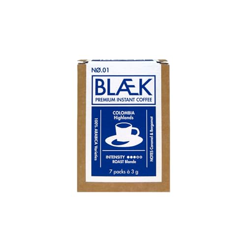 BLÆK Specialty Instant Kaffee No.1 | Blaek Premium Coffee Kolumbien: To Go Box löslich 7 Sachet Sticks | säurearm & mild Colombia Huila Medium Roast | Camping Reise Festival Unterwegs ToGo Geschenk von BLÆK