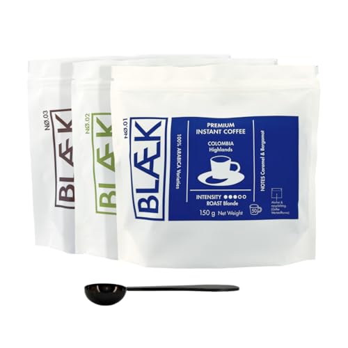 Specialty Instant Kaffee: Blaek Mix 3er Set 150g Bag | löslicher Premium Coffee To Go Pouch säurearm & mild | Arabica Hochland Kaffeebohnen: Medium Roast Espresso koffeinfrei | Hotel Camping Reise Specialty Instant Kaffee: Blaek Mix 3er Set 150g Bag | löslicher Premium Coffee To Go Pouch säurearm & mild | Arabica Hochland Kaffeebohnen: Medium Roast Espresso koffeinfrei | Hotel Camping Reise von BLÆK