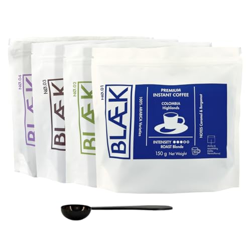 Specialty Instant Kaffee: Blaek Mix 4er Set 150g Bag | löslicher Premium Coffee To Go Pouch säurearm & mild | Arabica Hochland Kaffeebohnen: Medium Roast Espresso koffeinfrei | Hotel Camping Reise Specialty Instant Kaffee: Blaek Mix 4er Set 150g Bag | löslicher Premium Coffee To Go Pouch säurearm & mild | Arabica Hochland Kaffeebohnen: Medium Roast Espresso koffeinfrei | Hotel Camping Reise von BLÆK