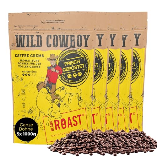 BLANK ROAST Wild Cowboy Crema - ganze Kaffeebohnen - 100% Arabica Kaffee - schonend mit Hickory-Holz geröstet - säurearm (5x 1000g) von BLANK ROAST