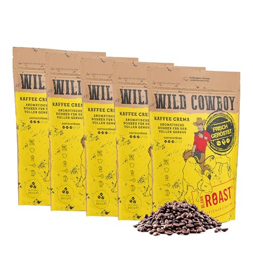 BLANK ROAST Wild Cowboy Crema - ganze Kaffeebohnen - 100% Arabica Kaffee - schonend mit Hickory-Holz geröstet - säurearm (5x 1000g) von BLANK ROAST