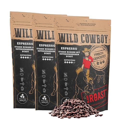 Blank Roast - Wild Cowboy Espresso - Espressobohnen 1kg (3er Pack) - mit Hickoryholz geröstet - Arabica & Edel Robusta - Blend aus Brasilien & Uganda - mit schokoladigen Nuancen - säurearm von BLANK ROAST