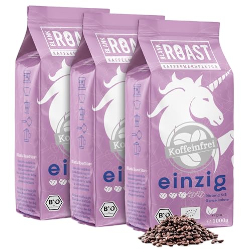 Blank Roast - EINZIG - 1kg (3er Pack) - BIO Kaffeebohnen koffeinfrei - 100% Arabica aus Peru - schonend & umweltfreundlich entkoffeiniert - säurearm mit voller Crema - ideal für jede Zubereitungsart von BLANK ROAST