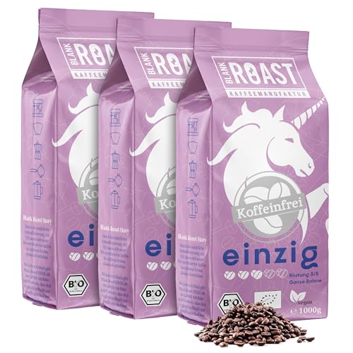 Blank Roast EINZIG entkoffeinierte Kaffeebohnen BIO - 100% ARABICA - Sanft & schonend geröstet - besonders SÄUREARM (3 x 1000g) von BLANK ROAST