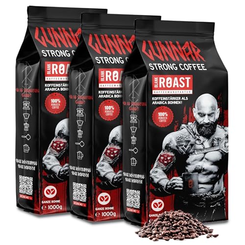 Blank Roast GUNNAR Kaffeebohnen extra stark | 534 MG KOFFEIN PRO TASSE | 100% edel Robusta Kaffeebohnen | besonders säurearm | FÜR HARDLINER (3kg ganze Bohne) von BLANK ROAST