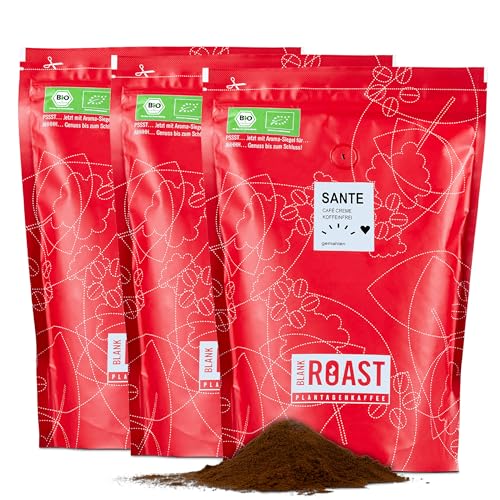 Blank Roast - SANTE - 1kg (3er Pack) - BIO Kaffee gemahlen & koffeinfrei - 100% Arabica aus Peru - schonend & umweltfreundlich entkoffeiniert - säurearm mit voller Crema - für jede Zubereitungsart von BLANK ROAST