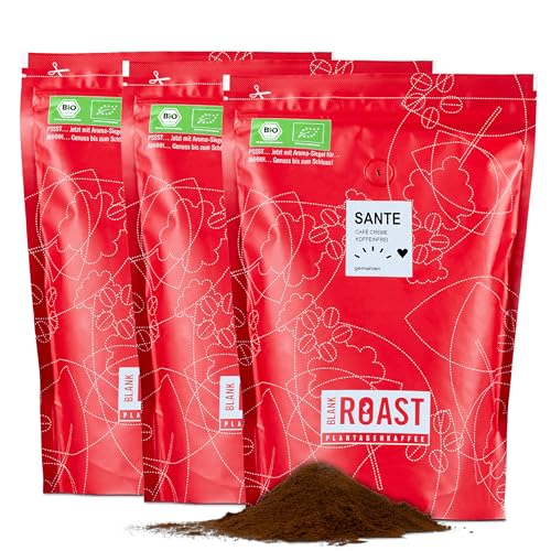 Blank Roast - Sante - 1kg (3er Pack) - BIO Kaffee gemahlen & koffeinfrei - 100% Arabica aus Peru - schonend & umweltfreundlich entkoffeiniert - säurearm mit voller Crema - für jede Zubereitungsart von BLANK ROAST