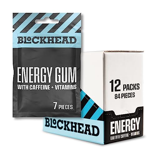 Blockhead | Energy Gum mit Pfefferminz-Geschmack | 84 Stück I Koffein Kaugummi mit Vitaminen B1, B6 und B12 und Niacin | Zuckerfrei | Kalorienfrei Blockhead | Energy Gum mit Pfefferminz-Geschmack | 84 Stück I Koffein Kaugummi mit Vitaminen B1, B6 und B12 und Niacin | Zuckerfrei | Kalorienfrei von BLOCKHEAD