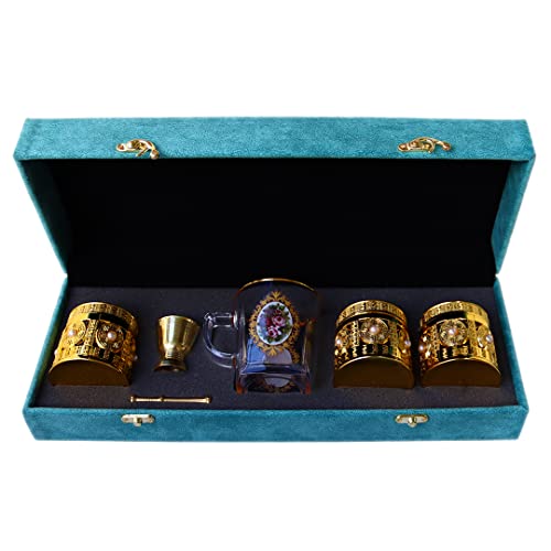 Luxuriöses Geschenkset (Hellblau), Safran plus Kräutertees -Geschenkbox, Auswahl an wertvollen Tees in schönem Design, Geschenk zu Weihnachten (Safran 5g + Grüner Tee 10g + Kamille 10g) von BLUMENTAL BAYERN