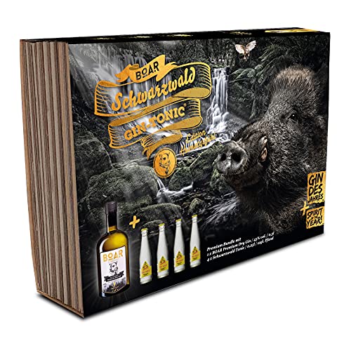 BOAR Gin Geschenkset | Edition Heimatgefühl | 0,5L BOAR Blackforest Premium Dry Gin & 4 Flaschen Schwarzwald Tonic Water | Geschenkset mit dem höchstprämierten Gin der Welt von BOAR Gin