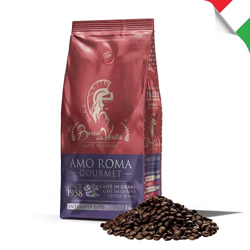 BOCCA DELLA VERITA® - Italienischer Bohnenkaffee, Aroma AMO ROMA GOURMET 50A/50R, Packung mit 1 Kg, Natürlicher und handwerklich gerösteter Kaffee 100% Made in Italy, Rainforest und UTZ Zertifizierung von BOCCA DELLA VERITA