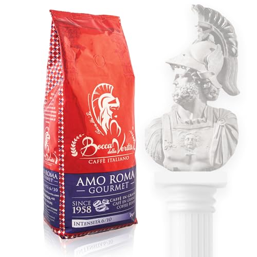 BOCCA DELLA VERITA® - Italienischer Bohnenkaffee, Aroma AMO ROMA GOURMET 50A/50R, Packung mit 1 Kg, Natürlicher und handwerklich gerösteter Kaffee 100% Made in Italy, Rainforest und UTZ Zertifizierung von BOCCA DELLA VERITA