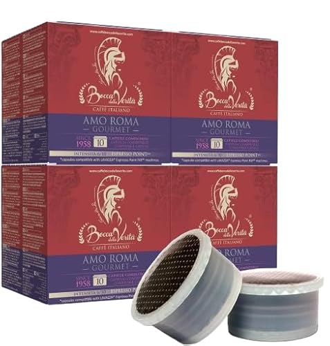 BOCCA DELLA VERITA, Schachtel mit 40 italienischen Kaffeekapseln mit AMO ROMA Gourmet-Geschmack, FAP-kompatible Kapseln mit Lavazza® Espresso Point-Kaffeemaschine, 100% Made in Italy von BOCCA DELLA VERITA