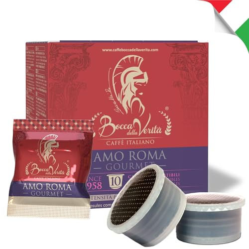 BOCCA DELLA VERITA – 10 AMO ROMA GOURMET Kaffeekapseln, Schutzverpackung, natürlich gerösteter Espressokaffee – Kapseln, kompatibel mit Lavazza®* Espresso Point-Kaffeemaschinen, hergestellt in Italien von BOCCA DELLA VERITA