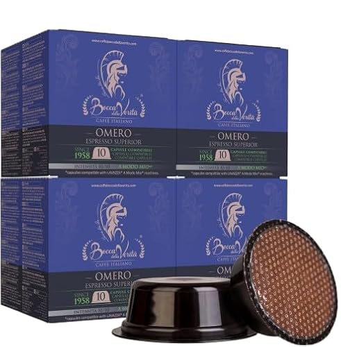 BOCCA DELLA VERITA 40 Kaffeekapseln Schutzverpackung Natürlich gerösteter Espressokaffee (10 Capsules (4 Box), Omero Espresso Superior) von BOCCA DELLA VERITA