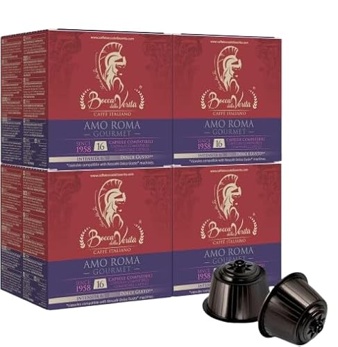 BOCCA DELLA VERITA- 64 AMO ROMA GOURMET Kaffeekapseln Schutzverpackung Natürlich gerösteter Espressokaffee - Kapseln kompatibel mit Nescafè®* Dolce Gusto® Kaffeemaschinen, Geschenkideen Made in Italy von BOCCA DELLA VERITA