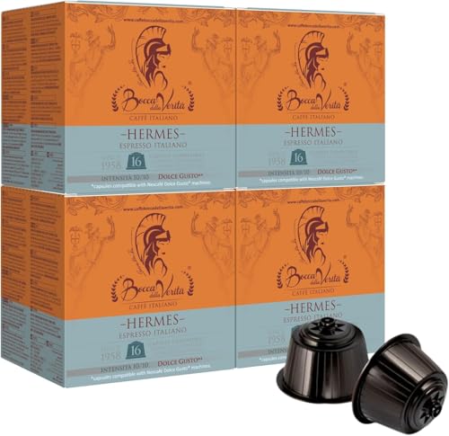 BOCCA DELLA VERITA – 64 HERMES-Kaffeekapseln, Schutzverpackung, natürlich gerösteter Espressokaffee – Kapseln, kompatibel mit Nescafè®* Dolce Gusto®-Kaffeemaschinen, Geschenkideen, Made in Italy von BOCCA DELLA VERITA