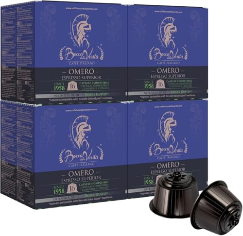 BOCCA DELLA VERITA - 64 OMERO Kaffeekapseln Schutzverpackung Natürlich gerösteter Espressokaffee - Kapseln kompatibel mit Nescafè®* Dolce Gusto® Kaffeemaschinen, Geschenkideen Made in Italy von BOCCA DELLA VERITA