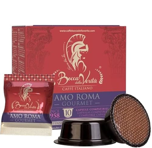 BOCCA DELLA VERITA Box mit 10 italienischen Kaffeekapseln mit AMO ROMA Gourmet-Geschmack, Kapseln kompatibel mit der Kaffeemaschine Lavazza® A Modo Mio, 100% hergestellt in Italien von BOCCA DELLA VERITA