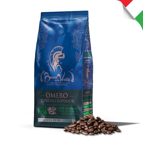 BOCCA DELLA VERITA® - Italienische Kaffeebohnen, Aroma OMERO ESPRESSO SUPERIORE, 1 kg Packung, Natürlich und handwerklich gerösteter Kaffee, 100% Made in Italy, Rainforest und UTZ zertifiziert von BOCCA DELLA VERITA