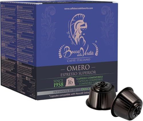 BOCCA DELLA VERITA – Packung mit 16 italienischen Kaffeekapseln OMERO Superior Espresso Flavor, Kapseln kompatibel mit Kaffeemaschine, 100% Made in Italy von BOCCA DELLA VERITA