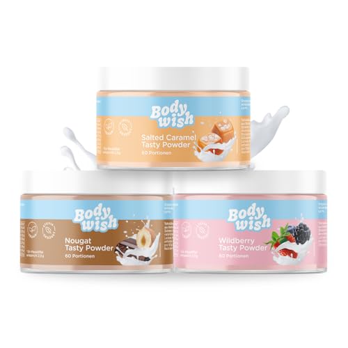 BODYWISH - Mixed Tasty Powder - Kalorienarmes Geschmackspulver | Natürlicher Geschmack - Zuckerersatz Ernährung| Salted Caramel - Wildberry - Nougat | 3 x 150gr - Mixed Aroma von BODYWISH