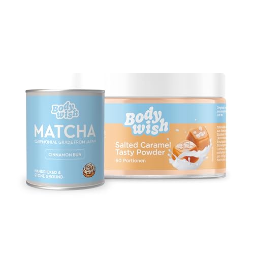 Matcha Premium Tee Pulver 30g + Geschmackspulver Caramel zum süßen | Das Original | Japanischer Matcha mit Zimtnote | Vegan Superfood, Latte, Smoothie | Ceremonial Grade Ohne Zusätze Matcha Premium Tee Pulver 30g + Geschmackspulver Caramel zum süßen | Das Original | Japanischer Matcha mit Zimtnote | Vegan Superfood, Latte, Smoothie | Ceremonial Grade Ohne Zusätze von BODYWISH