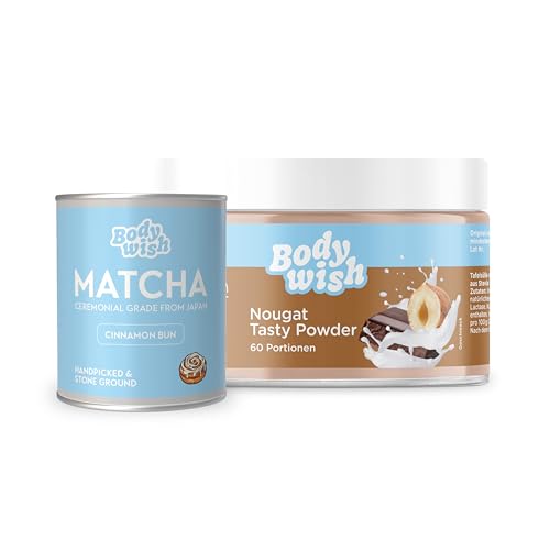 Matcha Premium Tee Pulver 30g + Geschmackspulver Nougat | Das Original | Japanischer Matcha mit Zimtnote | Vegan Superfood, Latte, Smoothie | Ceremonial Grade Ohne Zusätze Matcha Premium Tee Pulver 30g + Geschmackspulver Nougat | Das Original | Japanischer Matcha mit Zimtnote | Vegan Superfood, Latte, Smoothie | Ceremonial Grade Ohne Zusätze von BODYWISH