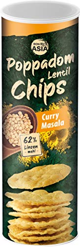 BONASIA Poppadom Lentil Chips Curry Masala – würzige Linsenchips aus 62 % Linsenmehl, glutenfrei, vegan (1 x 70 g) von BONASIA