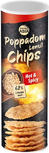 BONASIA Poppadom Lentil Chips Hot & Spicy – Würzig-pikante Linsenchips aus 62 % Linsenmehl, glutenfrei, vegan (1 x 70 g) von BONASIA