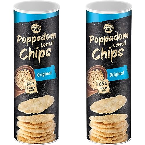 BONASIA Poppadom Lentil Chips Original – Leicht salzige Linsenchips aus 65% Linsenmehl, glutenfrei, vegan (1 x 70 g) (Packung mit 2) von BONASIA