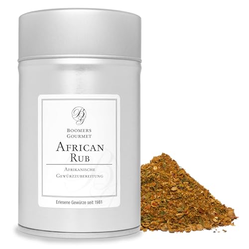 Boomers Gourmet - African Rub – Afrikanisches Gewürz für Fleisch, Tofu, Couscous & Gemüse – BBQ Rub, exotische Gewürzmischung, Cape Dutch, vegan, Grillgewürz - Gewürzdose 11,5 cm - 85 g Boomers Gourmet - African Rub – Afrikanisches Gewürz für Fleisch, Tofu, Couscous & Gemüse – BBQ Rub, exotische Gewürzmischung, Cape Dutch, vegan, Grillgewürz - Gewürzdose 11,5 cm - 85 g von BOOMERS GOURMET