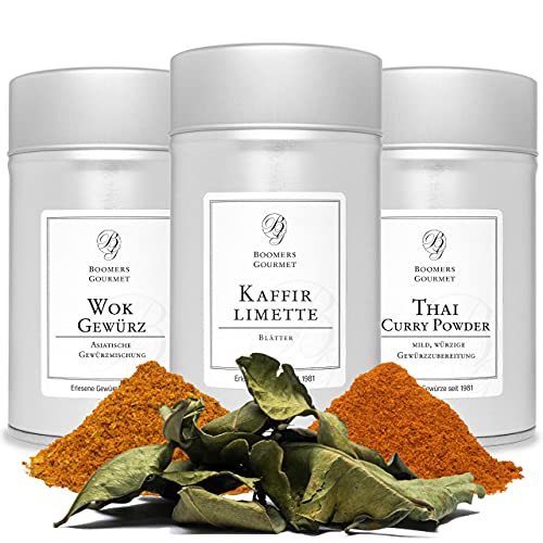 Boomers Gourmet - Asiatische Gewürze Set, Thai Curry I Kaffirlimettenblätter I Wok Gewürz - 206 g Boomers Gourmet - Asiatische Gewürze Set, Thai Curry I Kaffirlimettenblätter I Wok Gewürz - 206 g von BOOMERS GOURMET
