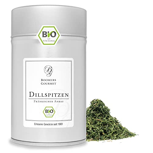 Boomers Gourmet - Bio Dillspitzen getrocknet - Dillspitzen Bio aus fränkischem Anbau - Dillkraut, Gurkenkraut, Gewürze Bio, Kräuter getrocknet, Dill kaufen - Gewürzdose 11,5 cm - 20 g Boomers Gourmet - Bio Dillspitzen getrocknet - Dillspitzen Bio aus fränkischem Anbau - Dillkraut, Gurkenkraut, Gewürze Bio, Kräuter getrocknet, Dill kaufen - Gewürzdose 11,5 cm - 20 g von BOOMERS GOURMET